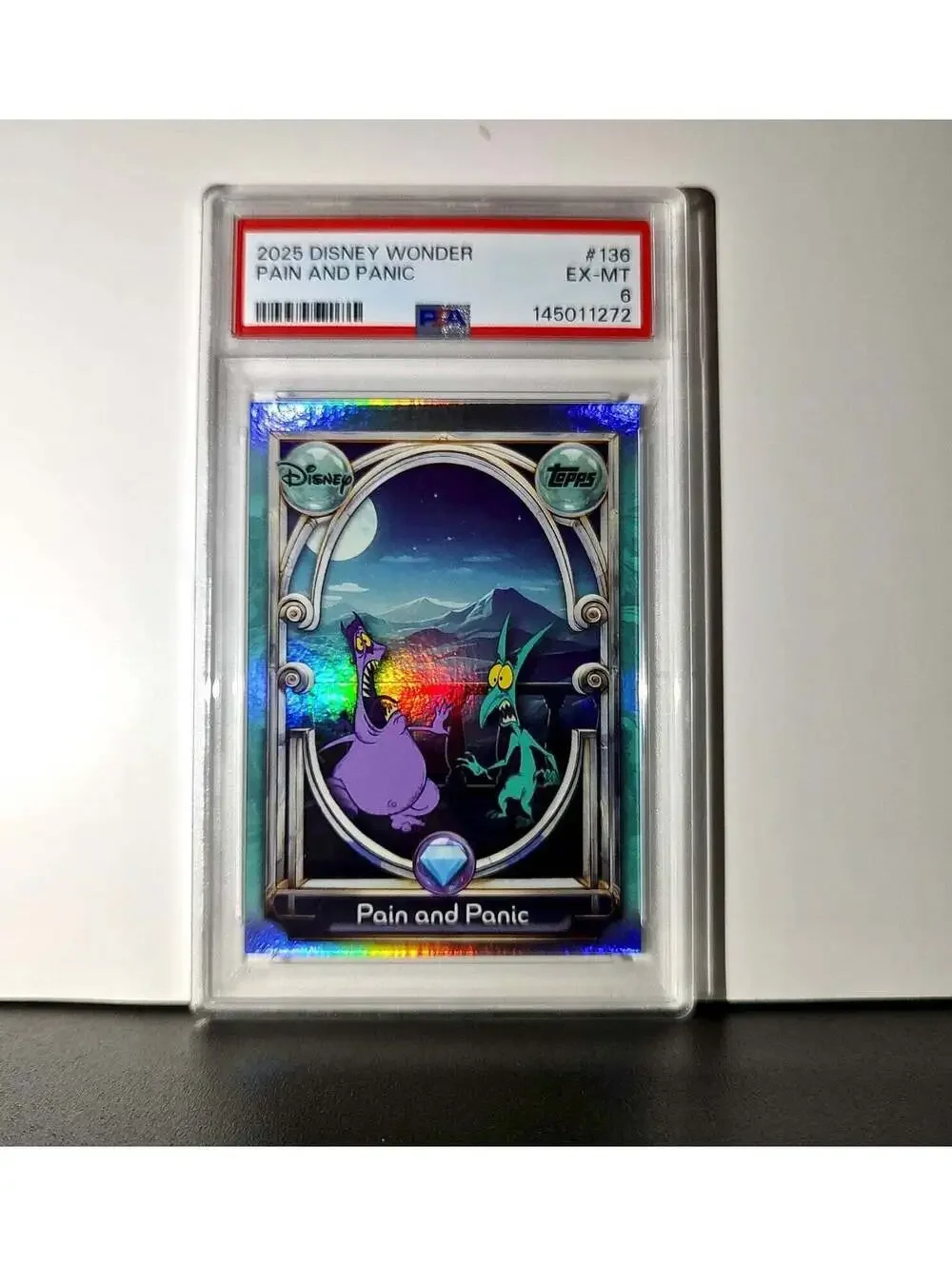 Pain and Panic 2025 Topps Disney Wonder #136 Diamond Card Hercules PSA 6